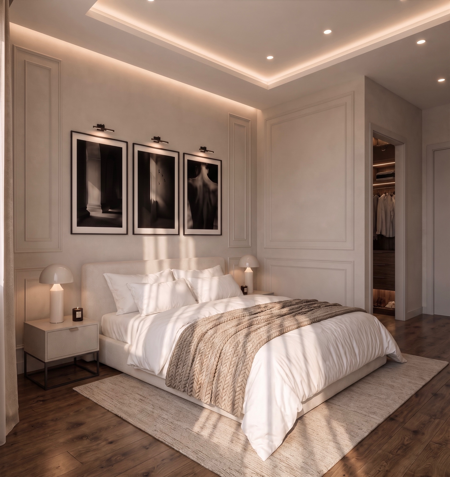 Interior: bedroom angled view towards the walk-in wardrobe